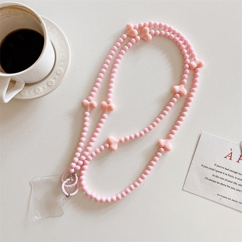 Korean Style Sweet Girl Colorful Heart Handmade Beaded Phone Case Long Chain Strap Crossbody Internet Celebrity New Chain