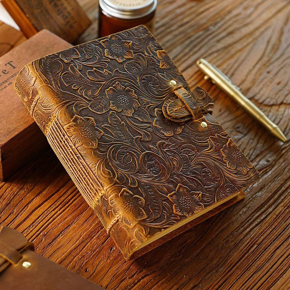 Genuine Leather Cover Blank Paper Diary Handmade Travel Sketchbook Leather Bound Journal  Student