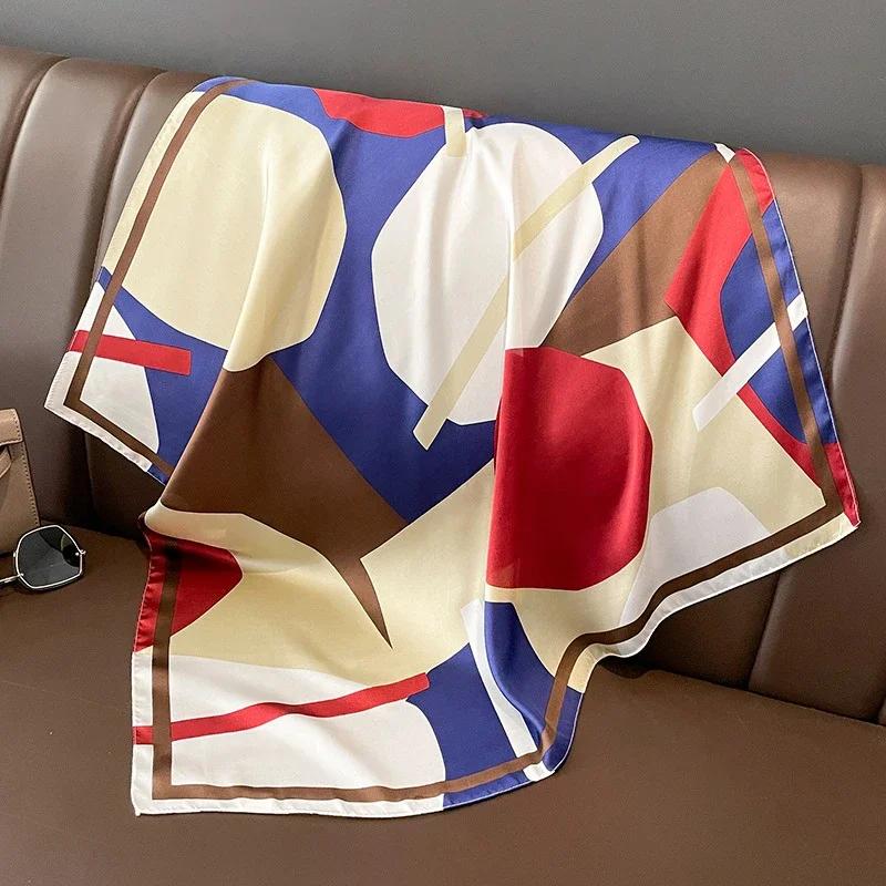 Print 70cm Silk Satin Headkerchief Women Luxury Design Neck Tie Scarf Female Hair Hand Wrist Foulard Shawl Hijab Bandana New