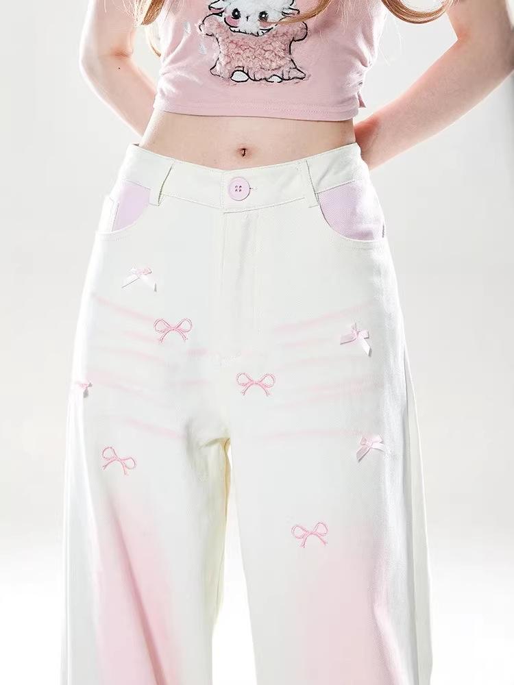 Dopamine Gradient Pink Wide-Leg Summer Pants for Women: Energetic Casual Outfit