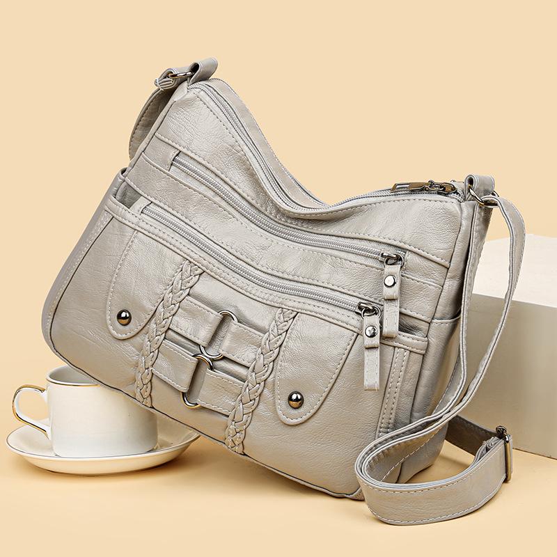 Crossbody-väska med stor kapacitet: Koreansk stil, Mjukt läder, Flera fack, Elegant och enkel design