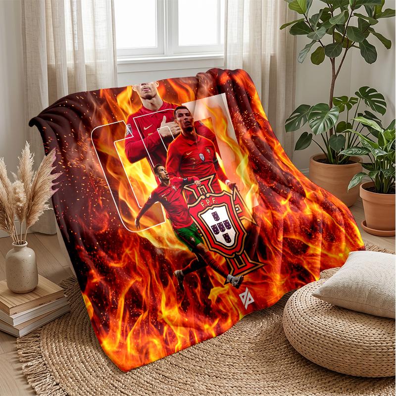 Portugal Football Printed Flannel Blanket Skin Friendly Warm Decorative Throw for Indoor Couch Bed Daily Use