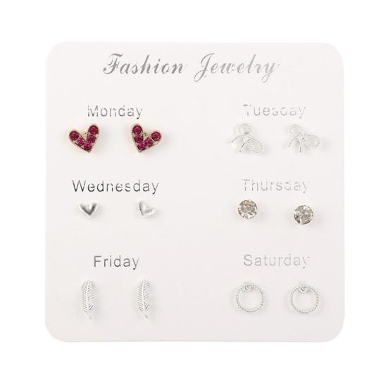 6 Paar Ohrstecker für Damen, Schneeflocke, Herz, Stern, Blatt, künstlicher Edelstein, Schmuck, Geschenk