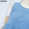 VONDA Women Round Neck Sleeveless Ruffled Casual Swing Pleated Dress