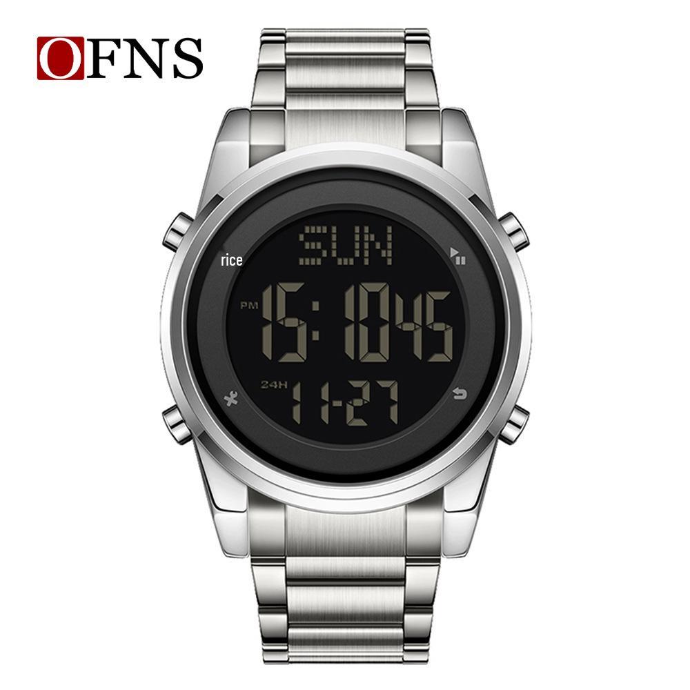 

OFNS Мужские многофункциональные светящиеся водонепроницаемые наручные часы с большим экраном и стальным браслетом
