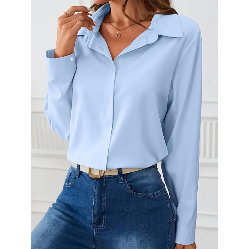 Lässiges, einfarbiges, elegantes Langarm-Shirt für Damen