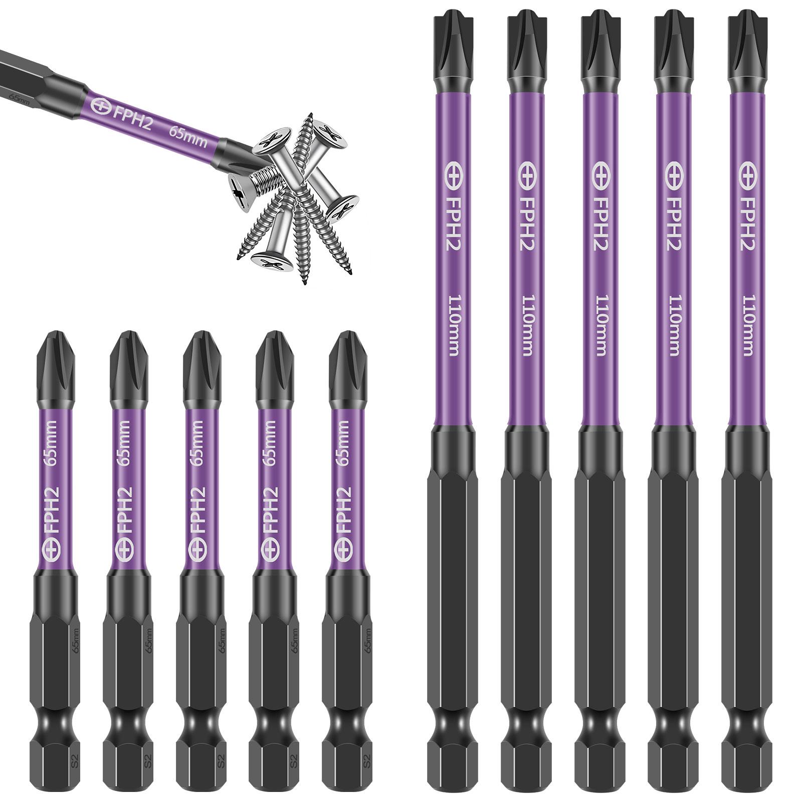 

10Pcs Electrician Screwdriver Set 65/110mm Magnetic Drive Bit Cross and Slotted Anti-Slip 1/4Inch Hex Shank Drill for Power Tool