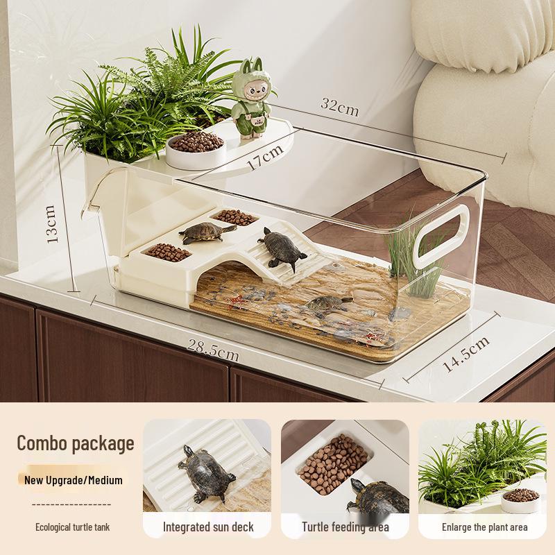 Turtle & Small Reptile Breeding Tank with Sunning Platform - Ecological Desktop Landscaping for Living Room