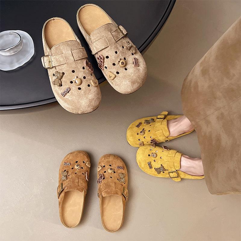 

Candy color half slippers women s summer wear 2025 new breathable hole single shoes lazy flat sandals 40 коричневий
