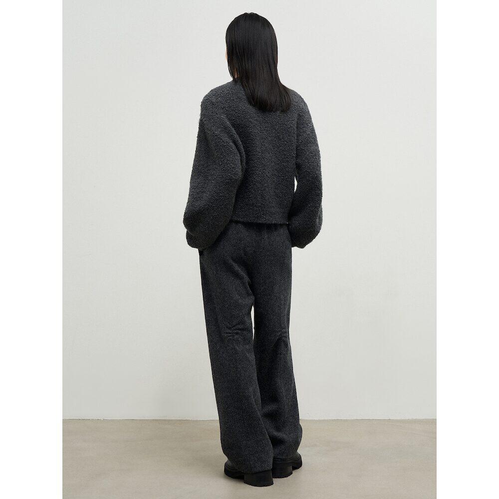 Anggae Melange Wool Blend Curved Pants Gray