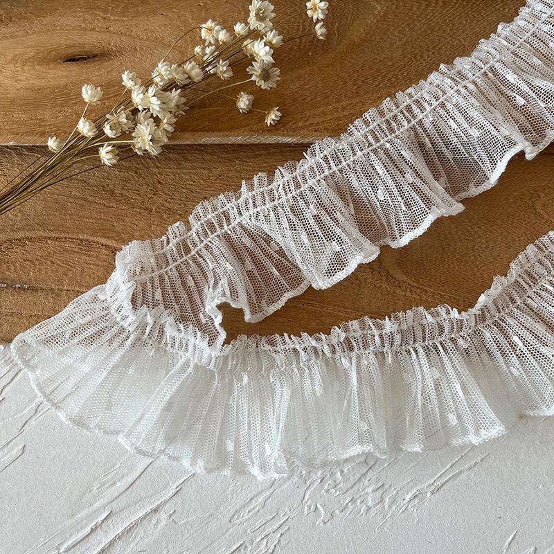 Dantelă plisată din plasă cu buline de 4 cm pentru decorarea fustelor, meșteșuguri DIY sau bordura gulerului