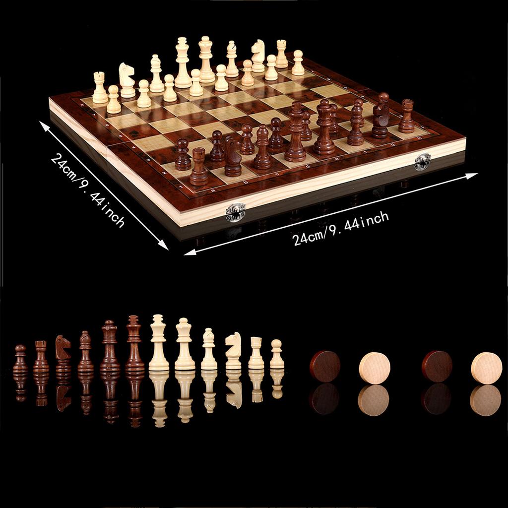3 In 1 Chess Board, Folding Wooden Portable Chess Game Board, Wooden Chess Board for Adults(Chess + Checkers and Backgammon)