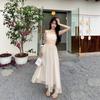 Tube top suspender dress women's summer new super fairy waist thin mesh retro temperament first love long dress