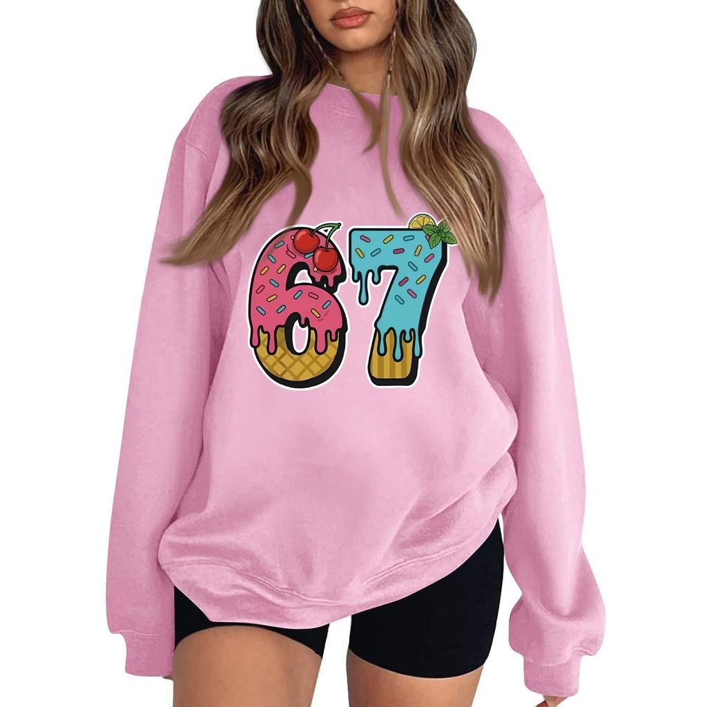 Damen Modisches Lässiges Langärmliges Rundhals-Pullover-Sweatshirt mit Aufdruck