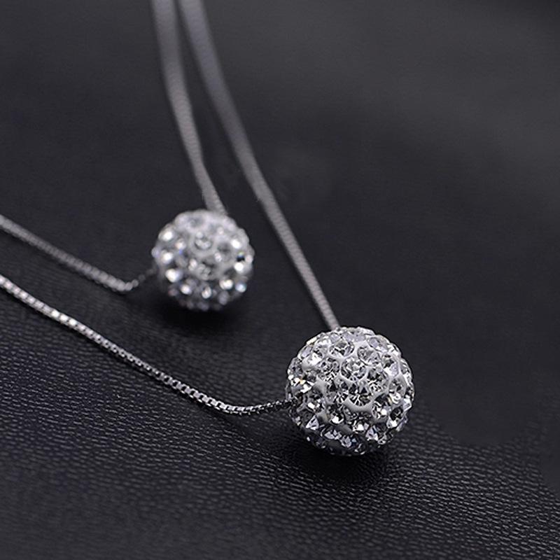 Double-Layer Shamballa Diamond Heart Pendant Clavicle Necklace for Women