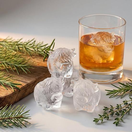 Hochlandkuh Silikon-Eiswürfelform Lebensmittelgeeignet 3D-Form für Whiskey-Cocktails Leicht zu lösend Mini-Kuh Schokoladen-Süßigkeitenformen zum Backen von Gummibärchen Fudge