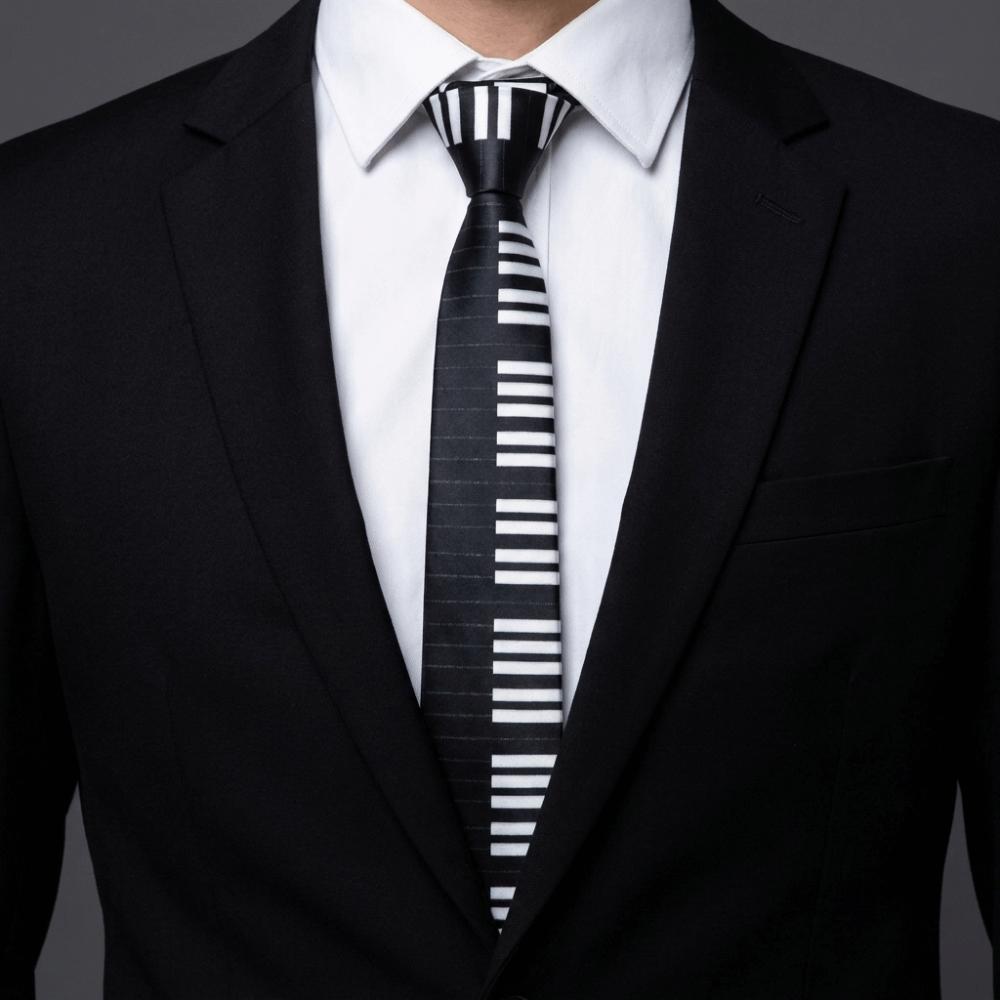Skinny Men Tie Black Music Tie Classic Piano Necktie Men