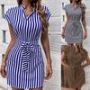 2026 Spring and Summer New Product Amazon Independent Station TEMU Cross-border European and American Women's Clothing Bat Sleeve Striped Lace-up Dres