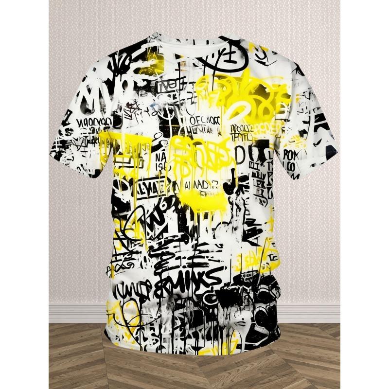 Men s Hip Hop Short Sleeve T-Shirt Bright Digital Printed Round Neck Casual T-Shirt S