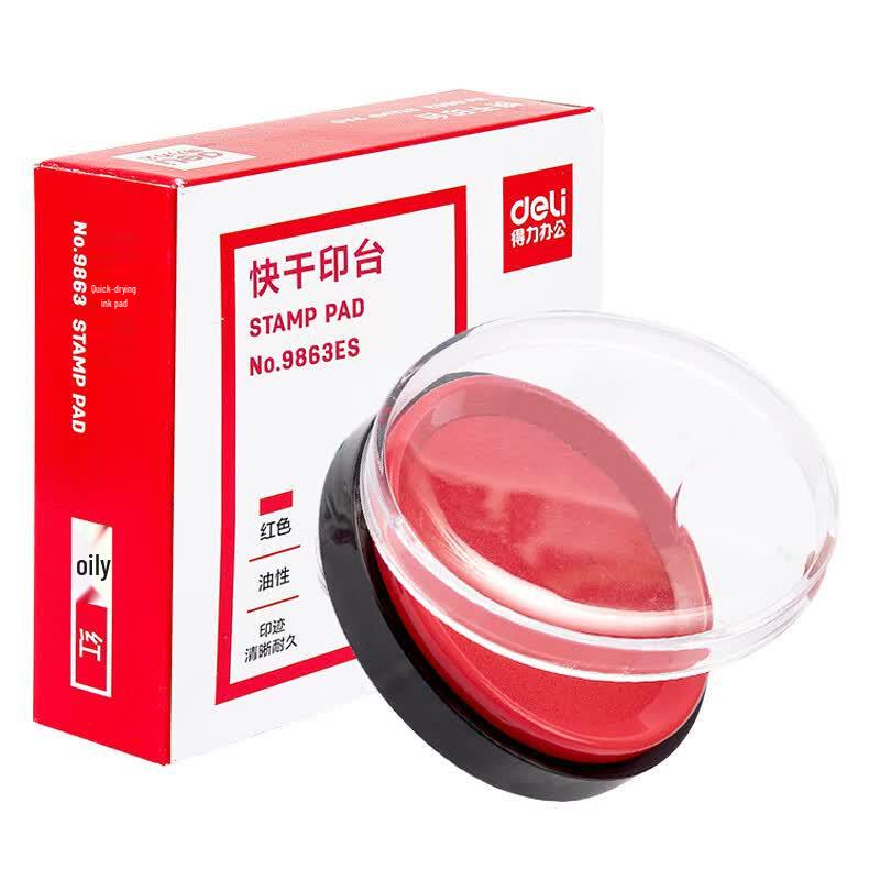 Deli 9863ES Round Quick-Dry Red Ink Pad