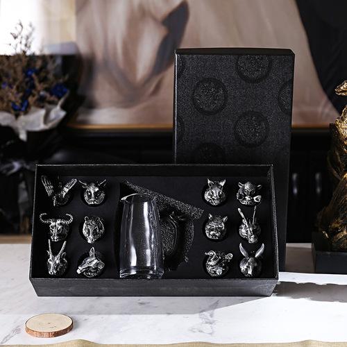 Twelve Zodiac Liquor Wine Glass Set Household Small Wine Glasses Hip Flasks Chinese Imitation European Drinkware Exquisite Gift