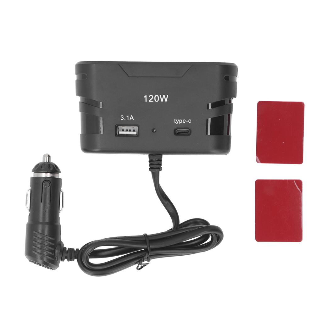 Cigarette Lighter Plug Splitter Adapter 1 to 3 3 Socket Multi Port Power Plug Car Charger TYPE C with USB 12V 24V 120W