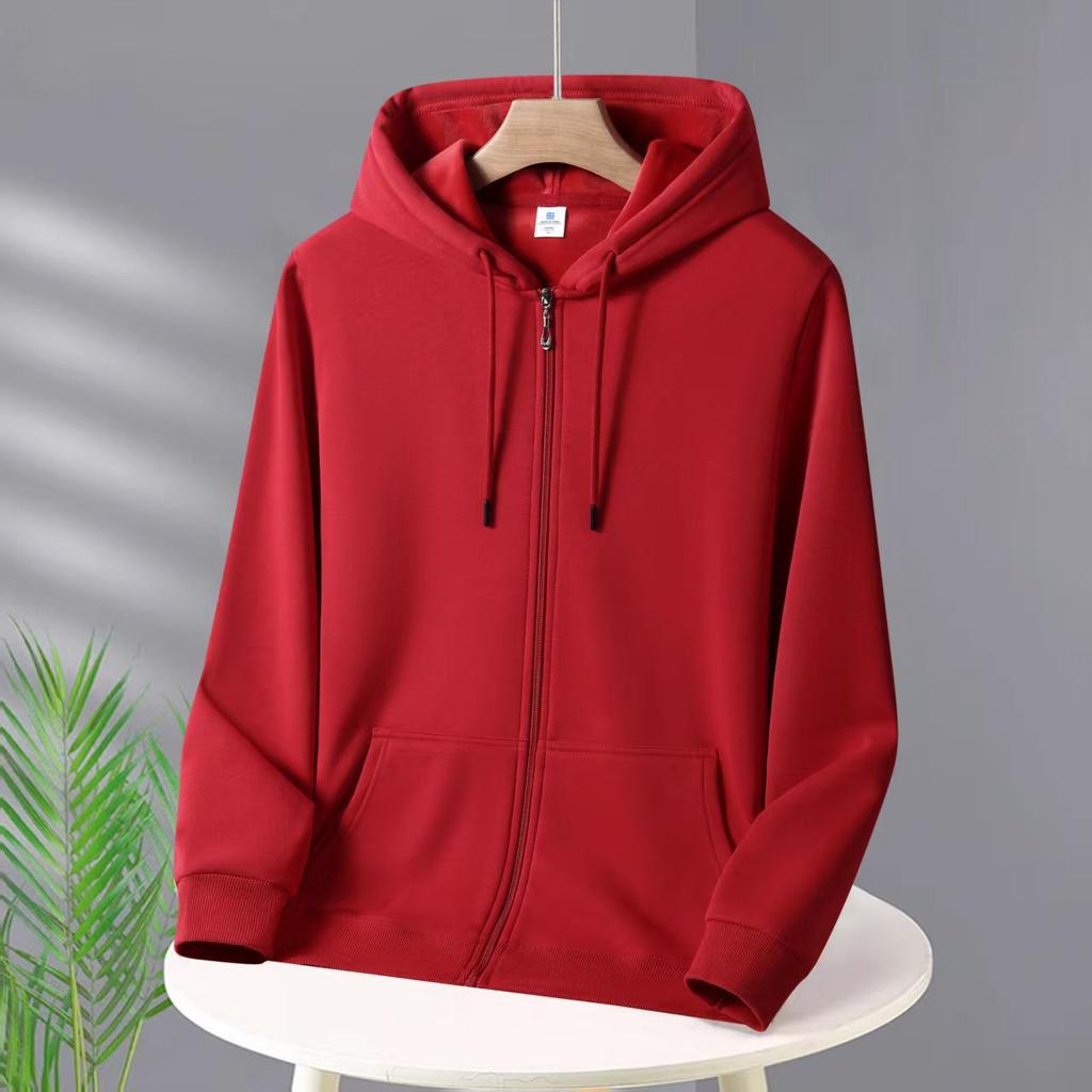 Unisex Heavyweight Cotton Zip-Up Hoodie Cardigan - Solid Color, Autumn/Winter Style.