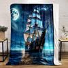 A Sailing Ship Beneath a Bright Moonlit Sky with Stars Over Calm Waters. for All Seasons Blanket Lunch Break Throw Gift