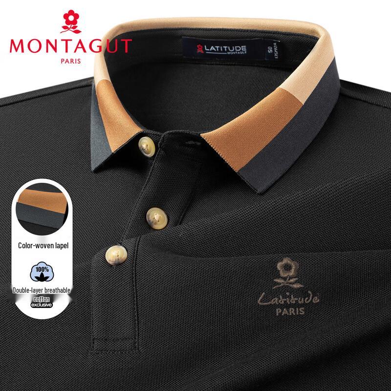 MONTAGUT Pánské prodyšné bavlněné polo triko s dlouhým rukávem a výšivkou z dvojitého piké