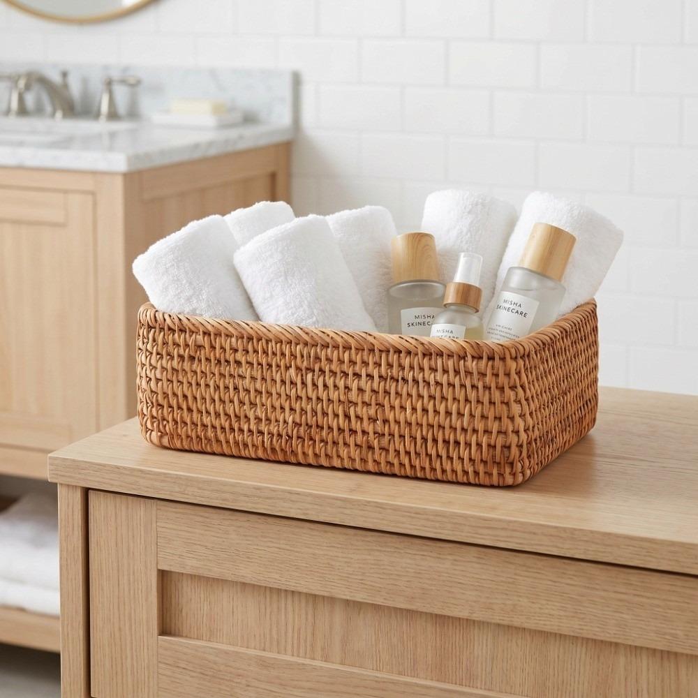 Rattan Wicker Storage Basket Rectangular Snack Toy Storage Basket Living Room S