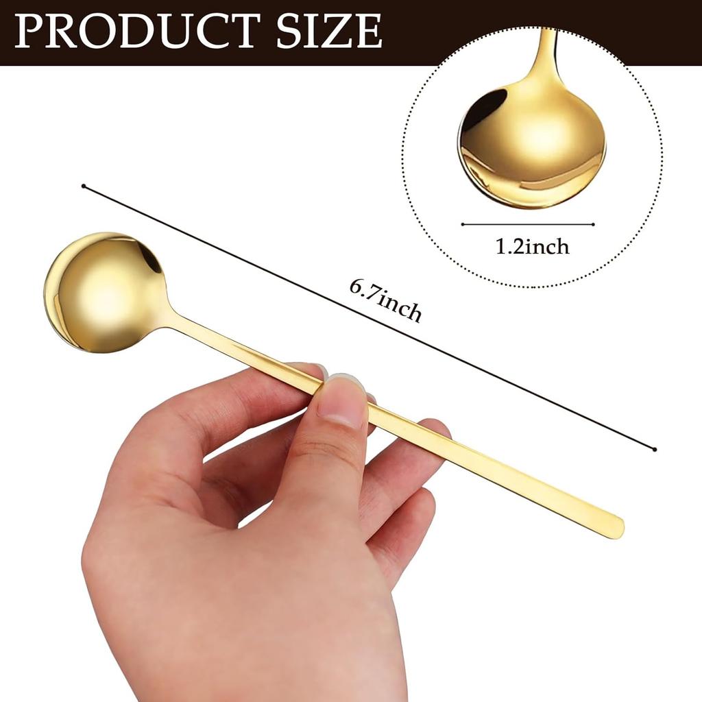 GDMINLO Gold Coffee/Tea Spoons, 6.7 Inches Long Handle, 304 Stainless Steel, 4-Piece