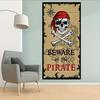 Pirate Door Cover Banner Beware of the Pirate 71x35 Inch Party Door Sign for Front Door Skull Map Design Door Cover for Halloween Theme Party Outdoor