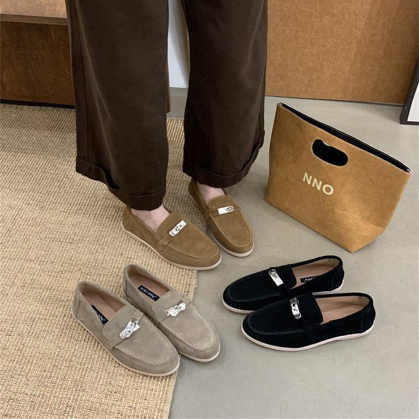 Retro suede loafers Doudou shoes one-pedal single shoes autumn and winter soft-soled low-heeled women's shoes British small leather shoes
