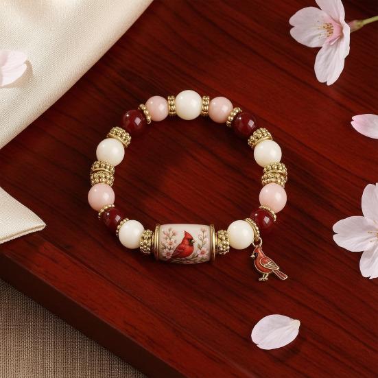 Bluebird Blessings Bracelet, Inspirational Hummingbird Strength Beaded Bracelet, Green Beads Cherry Blossoms Inspirational Jewelry for Women Spring