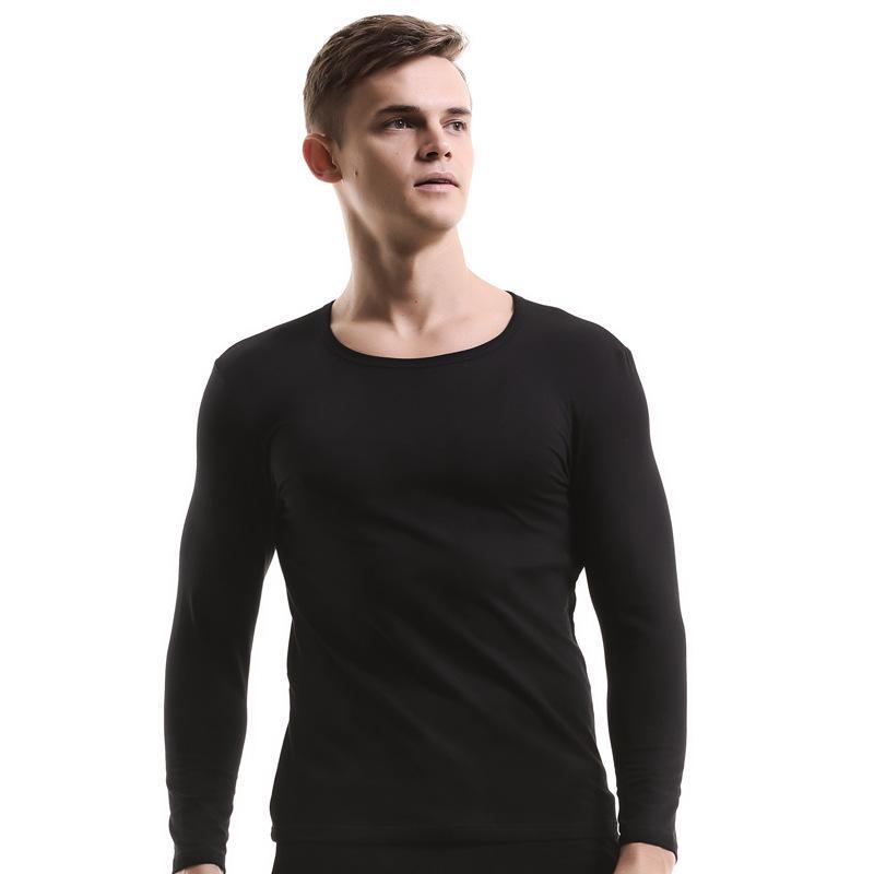 

Мужская легкая хлопковая футболка с длинным рукавом и круглым вырезом — однотонный летний пуловер для повседневного комфорта дома и в помещении с кондиционером XXL чёрный