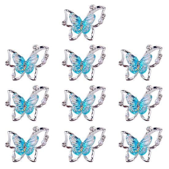 10Pcs Butterfly Nail Art Charm Rhinestone Faux Pearl 3D Butterfly Shape Nail Design Jewelry DIY Crafts Nail Decoration Accessories