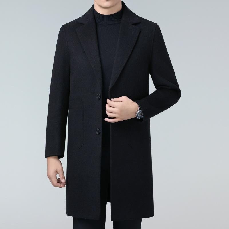 

Высококачественное кашемировое пальто мужское средней длины на осень и зиму, деловое повседневное шерстяное пальто для людей среднего возраста с воротником-стойкой 195