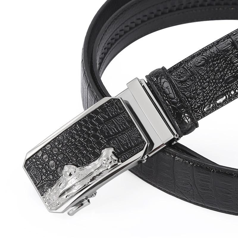 Men'S Alloy Automatic Buckle High-End Crocodile Pattern Belt Light Business Light Luxury Pure Cowhide Belt Belt
