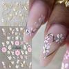 5D French Nail Stickers - Floral & Geometric Love Decor, Golden Frame, Cherry Blossom Design, Self-Adhesive Acrylic Embossed Sliders for Manicure