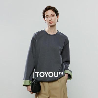 Chuyu Women's New Chinese Style Colorblock Crew Neck Sweatshirt