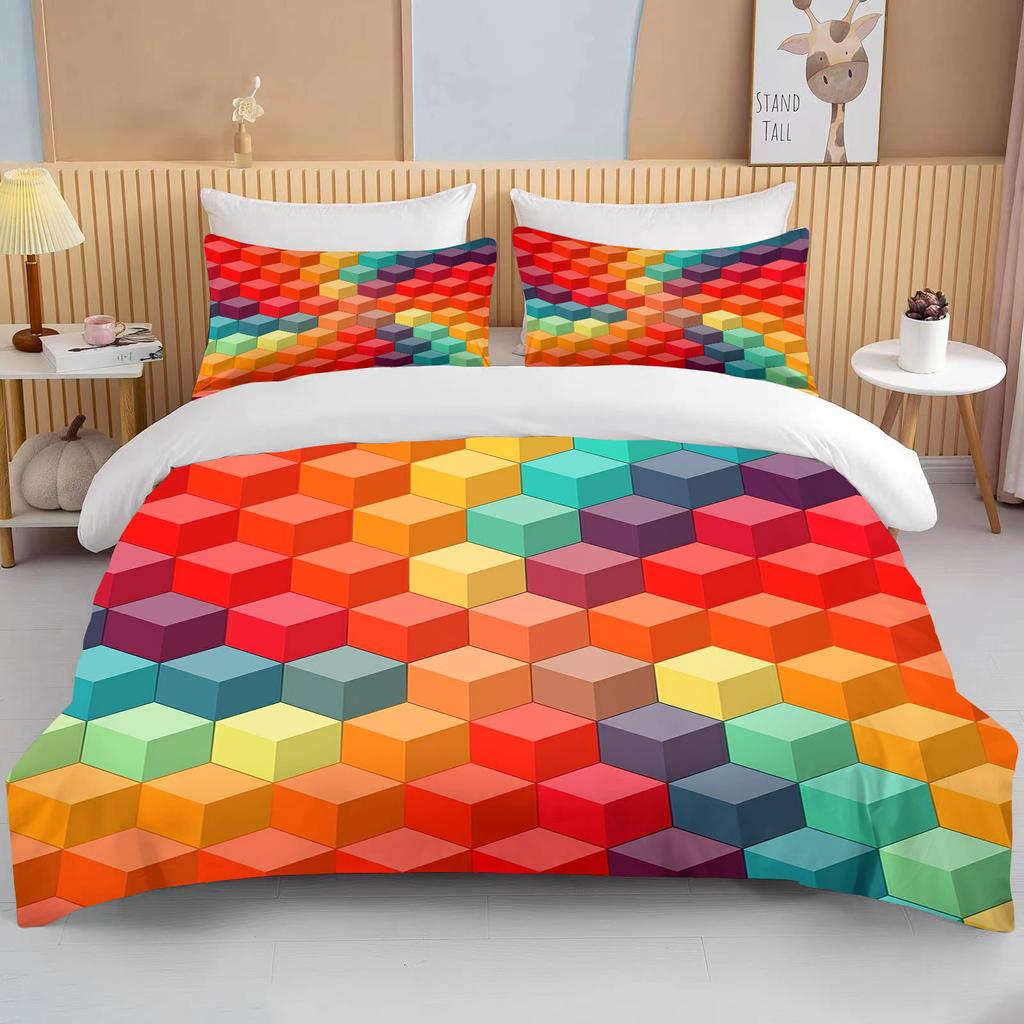 3D Geometric Hexagonal Rhombus Print Bedding Set Duvet Cover 1 Duvet Cover 2 Pillowcases Adult and Kids Bedding Set Luxury Gifts