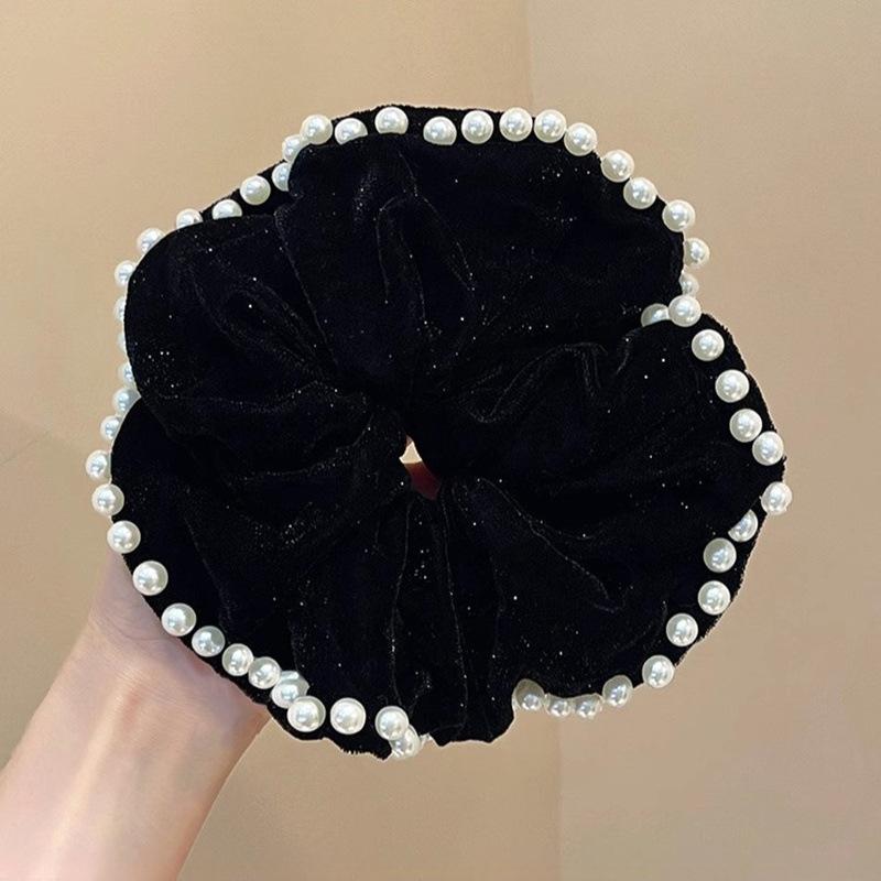 Красная бархатная резинка для волос с жемчугом: Роскошная резинка для волос для женских хвостов и пучков