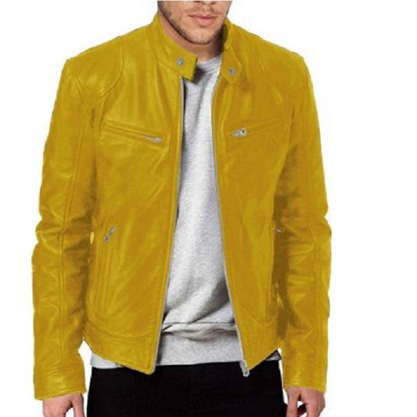 Mens Motorcycle Leather Jacket Slim Fit Short-Coat Lapel PU Jackets Autumn Zipper Stand Windproof Leather Coat Mens Clothing