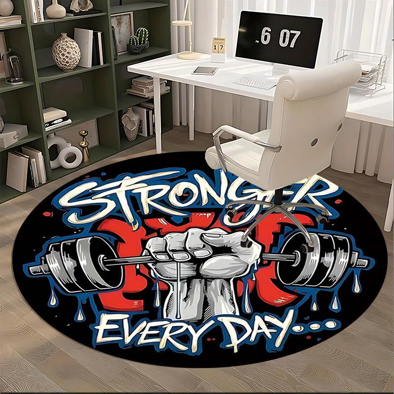 1pc Stronger Every Day Gym Motivation Round Carpet Office Chair Mat, Anime Design, Non Slip Rug for Home Decor