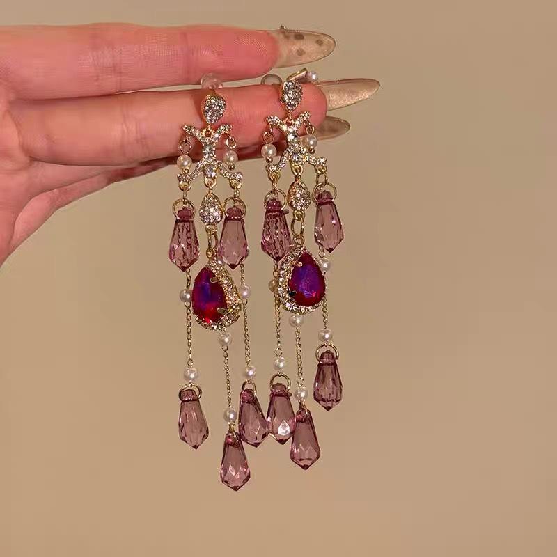 Silberne Nadel Strass Blume Quaste Brautohrringe, Vielseitige Ohrstecker für Damenmode.