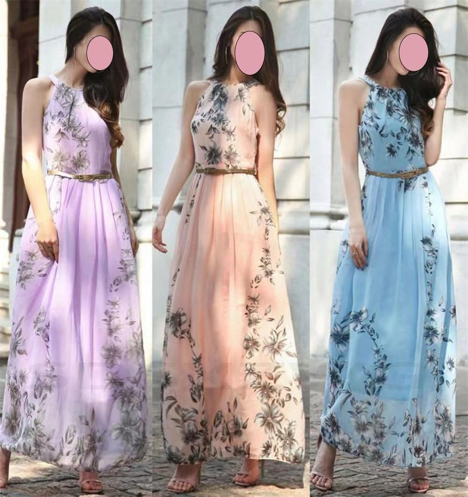 Chiffon Beach Beach Super Fairy Plus Long Floral Print Everyday Travel [SDSXZWG] Women's Dress, Sleeveless, Slimming, Summer, Vacation, Dress, Size,