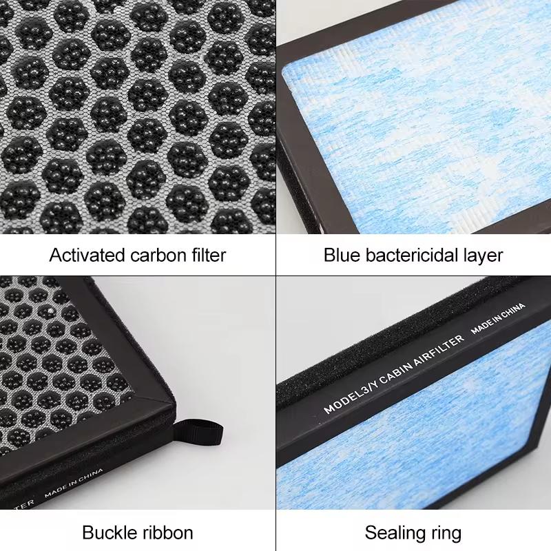 2pcs For Tesla Model 3 Model Y HEPA N95 Carbon Activated PM2.5 Cleaner Air Filter Conditioner Replacement Kit Car Accessories