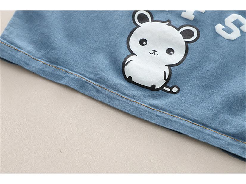 2025 Boys' Korean Style Denim Bear Short Sleeve Two-Piece Summer Set