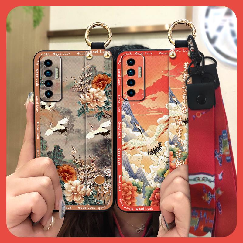 Modisches Armband Handyhülle Für Tecno Camon17P Silikon Lanyard Stoßfest Ältere Dame Handyhalter Anti-Knock Ring