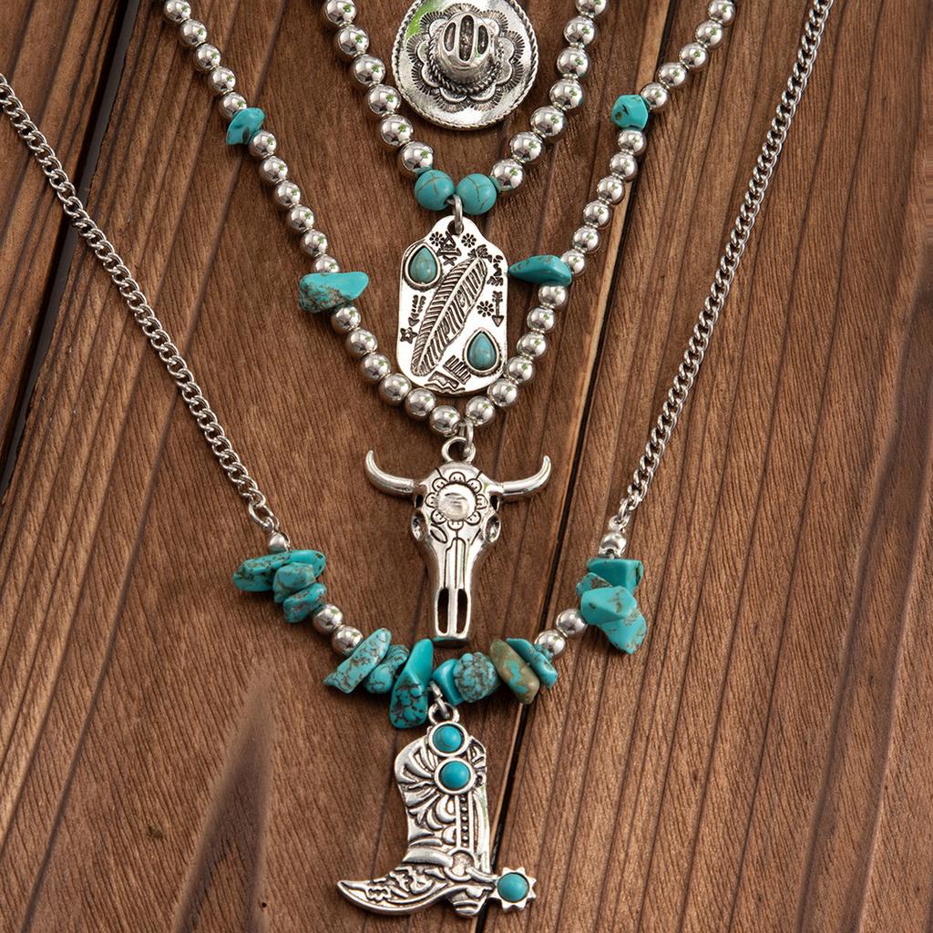 Turquoise Bead Fashion Necklace Set Adjustable Length Neckchain Trendy Clavicle Chain Collar Accessories for Women